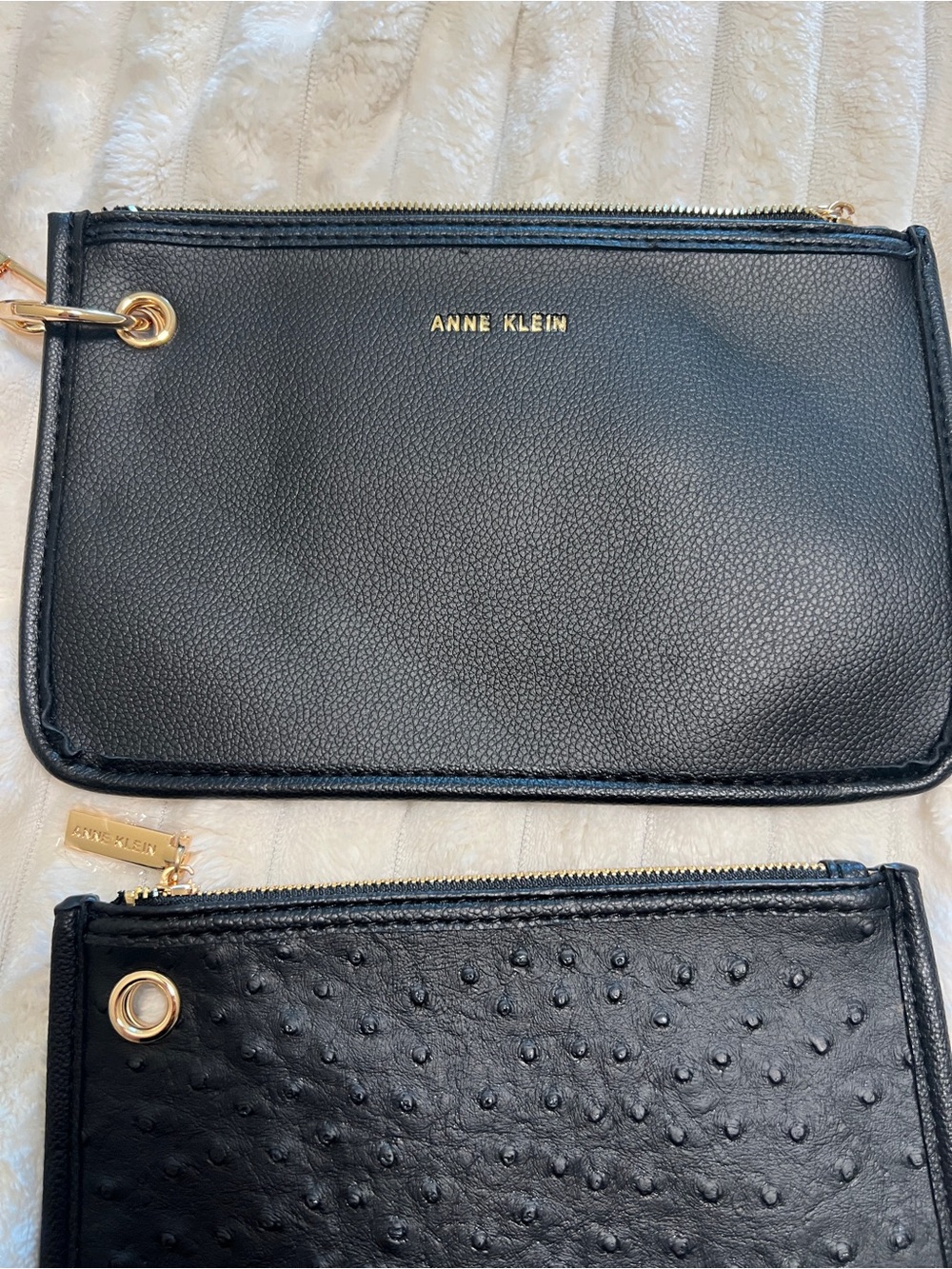 Anne Klein Black Leather like Wristlet Trio - 3-Piece Pouch Set - Picture 4 of 10